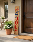 47" Natural Red White And Blue Solid Wood Happy July 4th Porch Sign