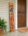47" Natural Red White And Blue Solid Wood Happy July 4th Porch Sign