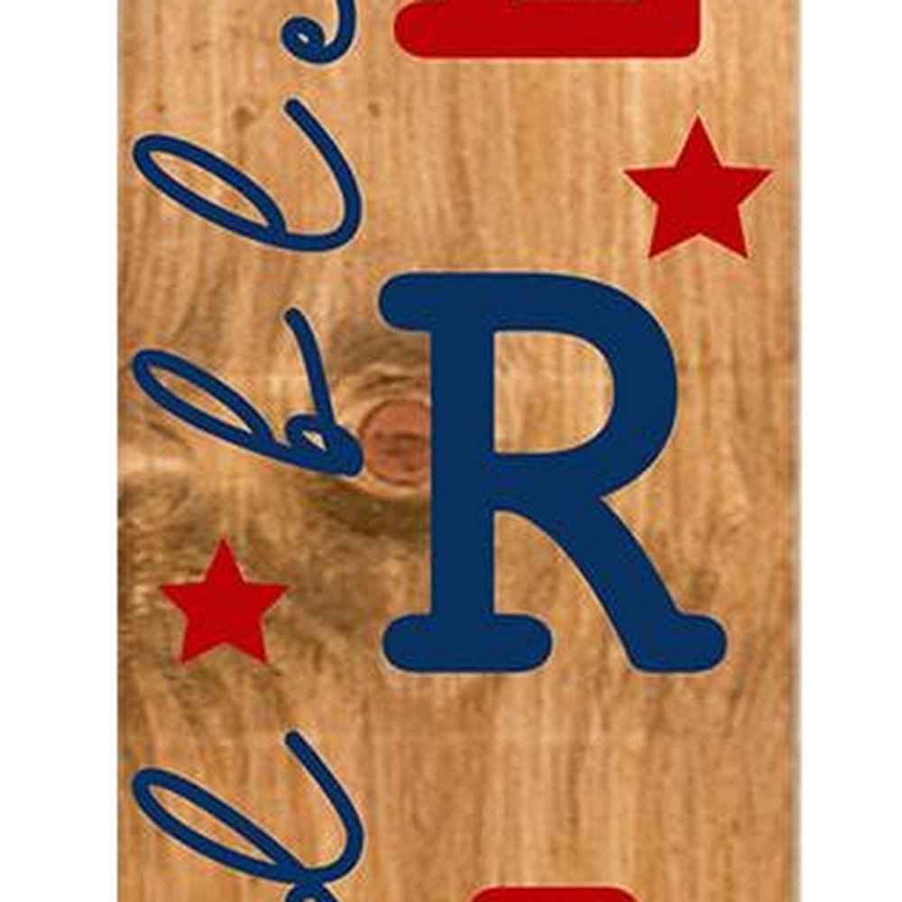 47" Natural Red And Blue Solid Wood God Bless America Porch Sign