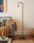 61" Black Metal Arched Floor Lamp With Black Linen Drum Shade