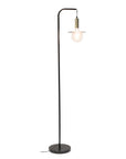61" Black Metal Arched Floor Lamp With Black Linen Drum Shade