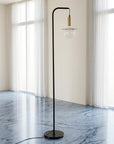 61" Black Metal Arched Floor Lamp With Black Linen Drum Shade