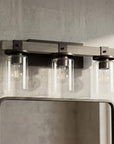 22" Gray Wood Metal And Glass Three Light Bath Bar Vanity Light