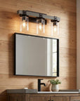 22" Gray Wood Metal And Glass Three Light Bath Bar Vanity Light