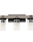 22" Gray Wood Metal And Glass Three Light Bath Bar Vanity Light