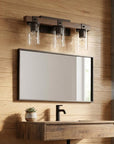 22" Brown Wood Metal And Glass Three Light Bath Bar Vanity Light