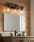 22" Brown Wood Metal And Glass Three Light Bath Bar Vanity Light