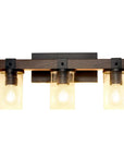 22" Brown Wood Metal And Glass Three Light Bath Bar Vanity Light