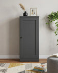 36" Gray Solid Wood Adjustable Three Tier Library Bookcase with One Door