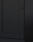 36" Black Solid Wood Adjustable Three Tier Library Bookcase with One Door