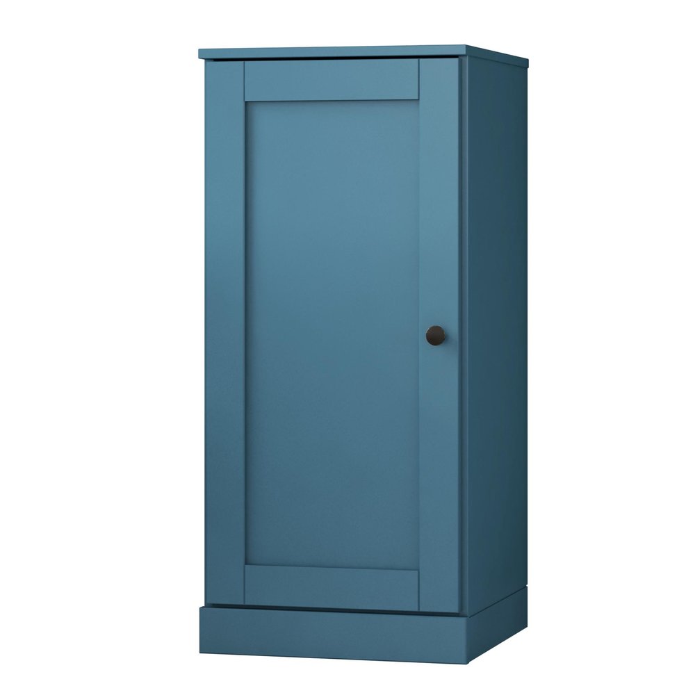 36" Teal Blue Solid Wood Adjustable Three Tier Library Bookcase with One Door