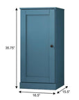 36" Teal Blue Solid Wood Adjustable Three Tier Library Bookcase with One Door