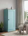 36" Aqua Solid Wood Adjustable Three Tier Library Bookcase with One Door