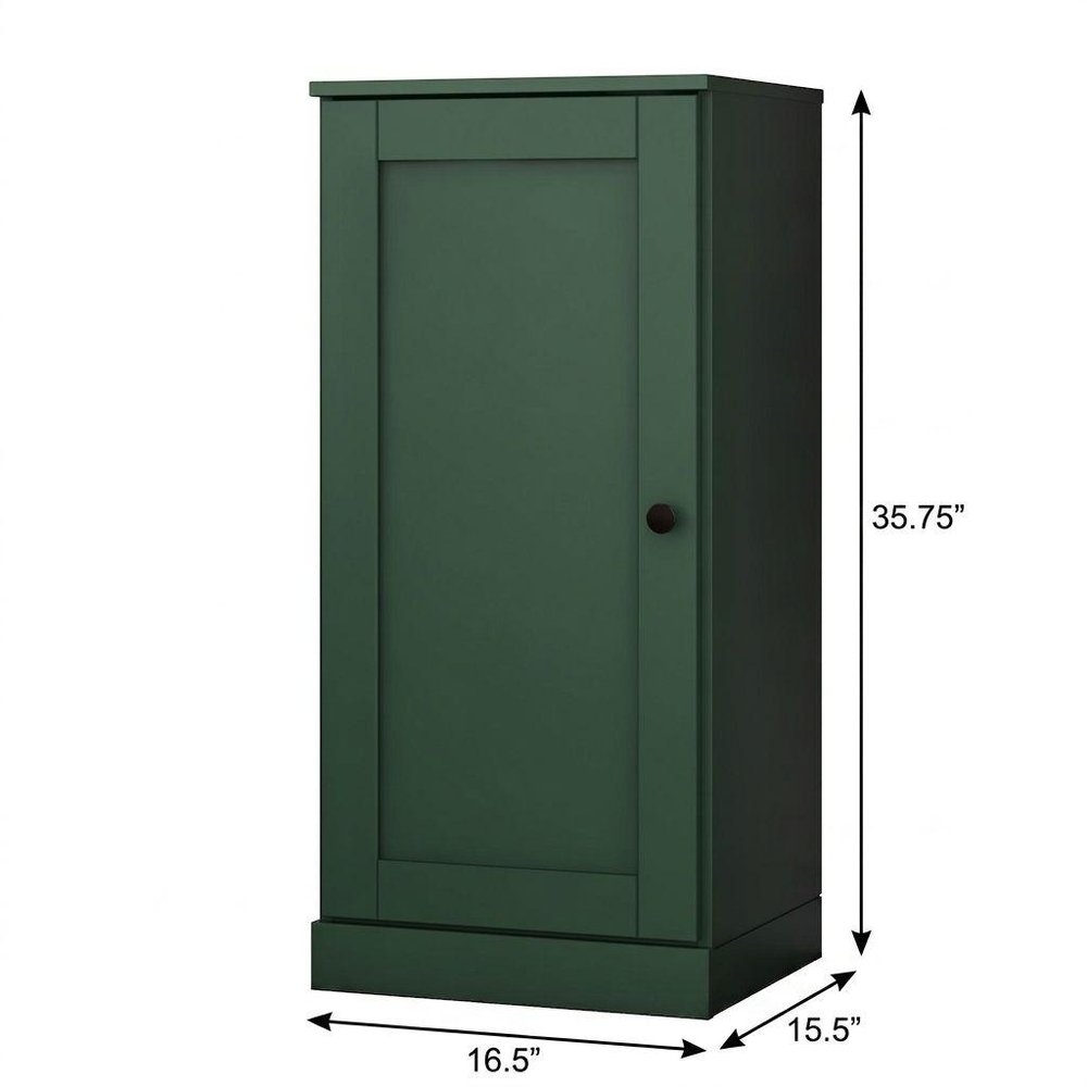 36" Green Solid Wood Adjustable Three Tier Library Bookcase with One Door