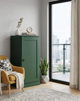36" Green Solid Wood Adjustable Three Tier Library Bookcase with One Door