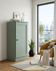 36" Sage Solid Wood Adjustable Three Tier Library Bookcase with One Door
