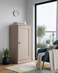 36" Beige Solid Wood Adjustable Three Tier Library Bookcase with One Door