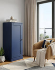 36" Navy Blue Solid Wood Adjustable Three Tier Library Bookcase with One Door