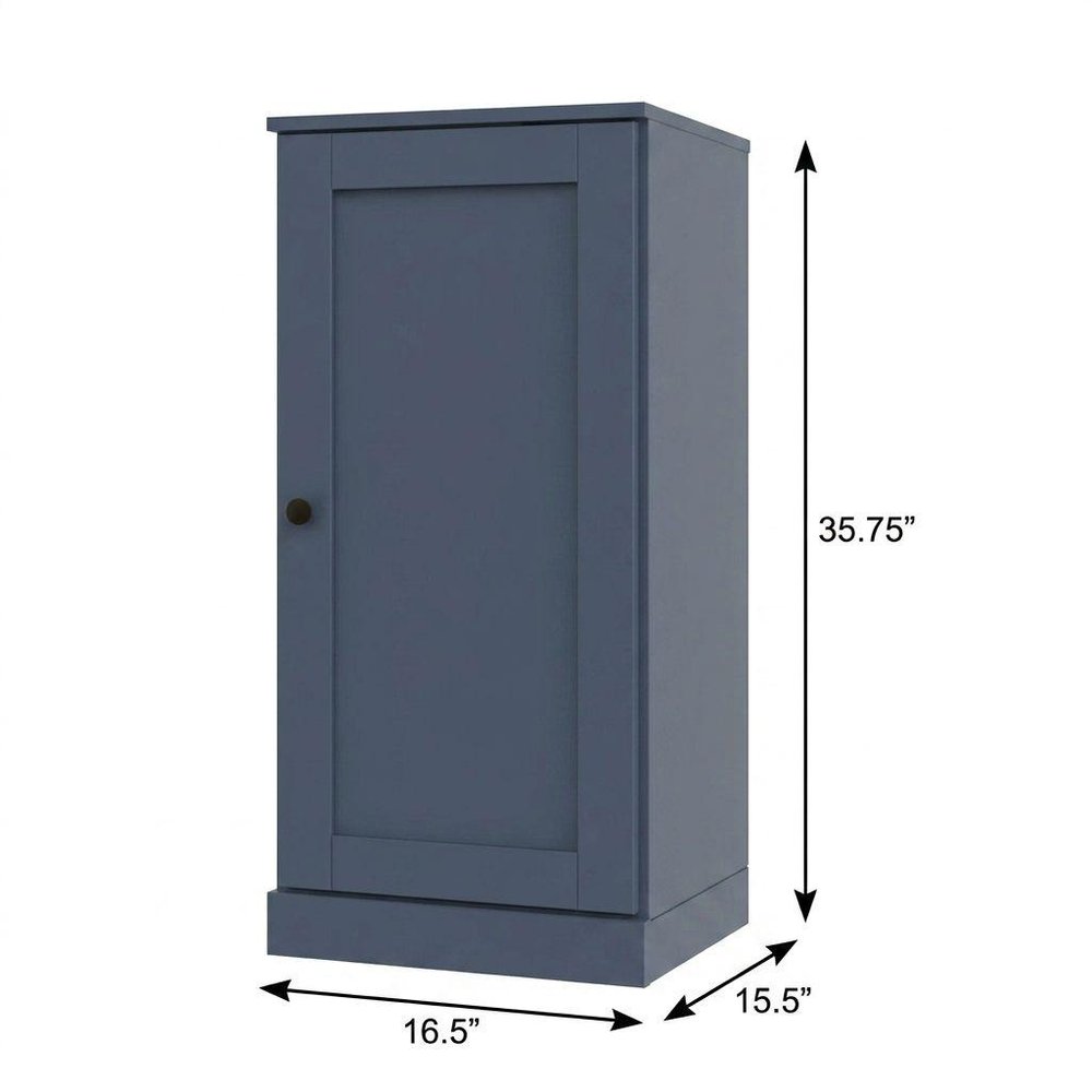 36" French Blue Solid Wood Adjustable Three Tier Library Bookcase with One Door