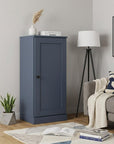 36" French Blue Solid Wood Adjustable Three Tier Library Bookcase with One Door