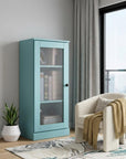 36" Aqua Solid Wood Adjustable Three Tier Library Bookcase with One Door