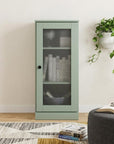 36" Sage Solid Wood Adjustable Three Tier Library Bookcase with One Door