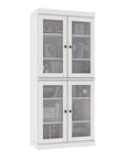 72" White Solid Wood Adjustable Six Tier Library Bookcase with Four Doors