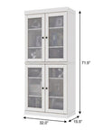 72" White Solid Wood Adjustable Six Tier Library Bookcase with Four Doors