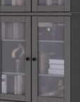 72" Gray Solid Wood Adjustable Six Tier Library Bookcase with Four Doors