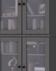 72" Gray Solid Wood Adjustable Six Tier Library Bookcase with Four Doors
