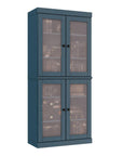 72" Teal Blue Solid Wood Adjustable Six Tier Library Bookcase with Four Doors