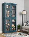 72" Teal Blue Solid Wood Adjustable Six Tier Library Bookcase with Four Doors