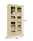 72" Yellow Solid Wood Adjustable Six Tier Library Bookcase with Four Doors
