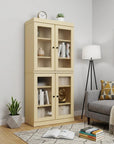 72" Yellow Solid Wood Adjustable Six Tier Library Bookcase with Four Doors