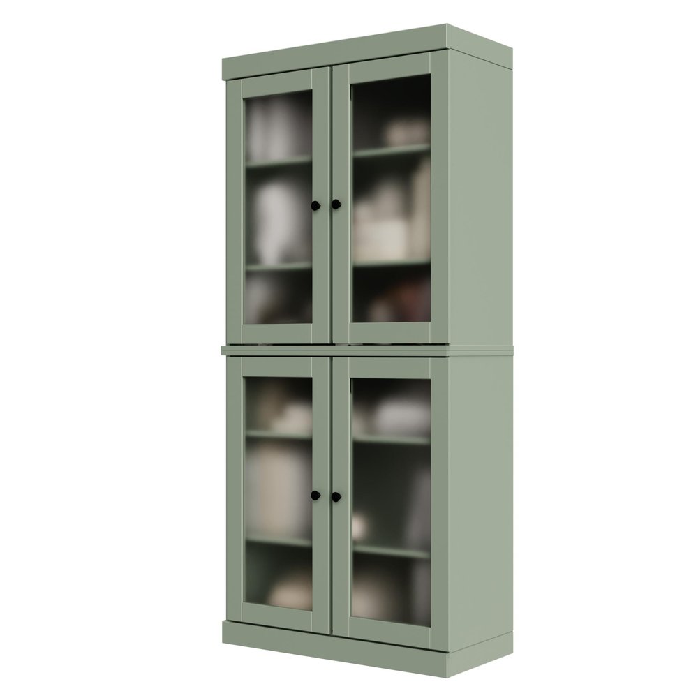 72" Sage Solid Wood Adjustable Six Tier Library Bookcase with Four Doors