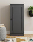 36" Gray Solid Wood Adjustable Three Tier Library Bookcase with One Door