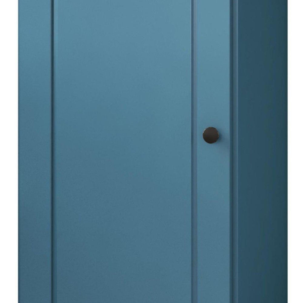 36" Teal Blue Solid Wood Adjustable Three Tier Library Bookcase with One Door
