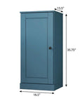 36" Teal Blue Solid Wood Adjustable Three Tier Library Bookcase with One Door