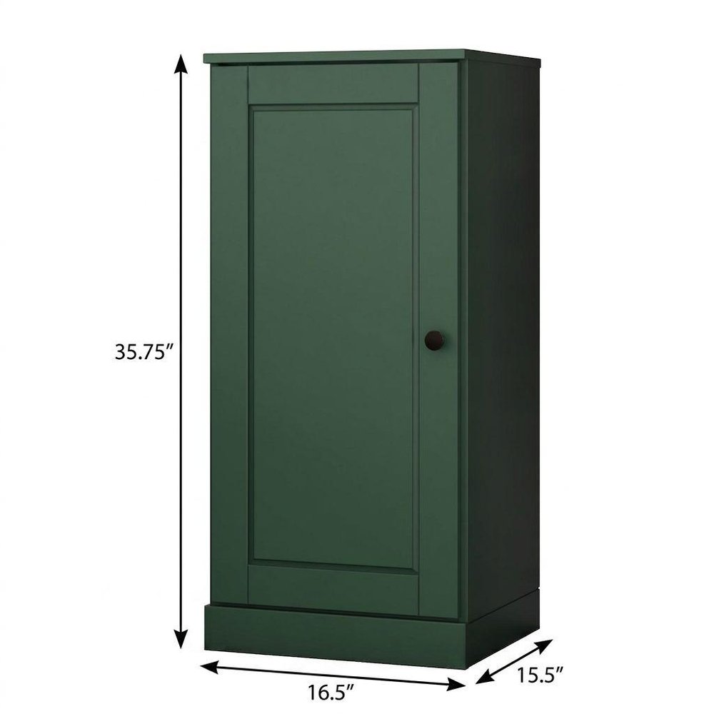 36" Green Solid Wood Adjustable Three Tier Library Bookcase with One Door