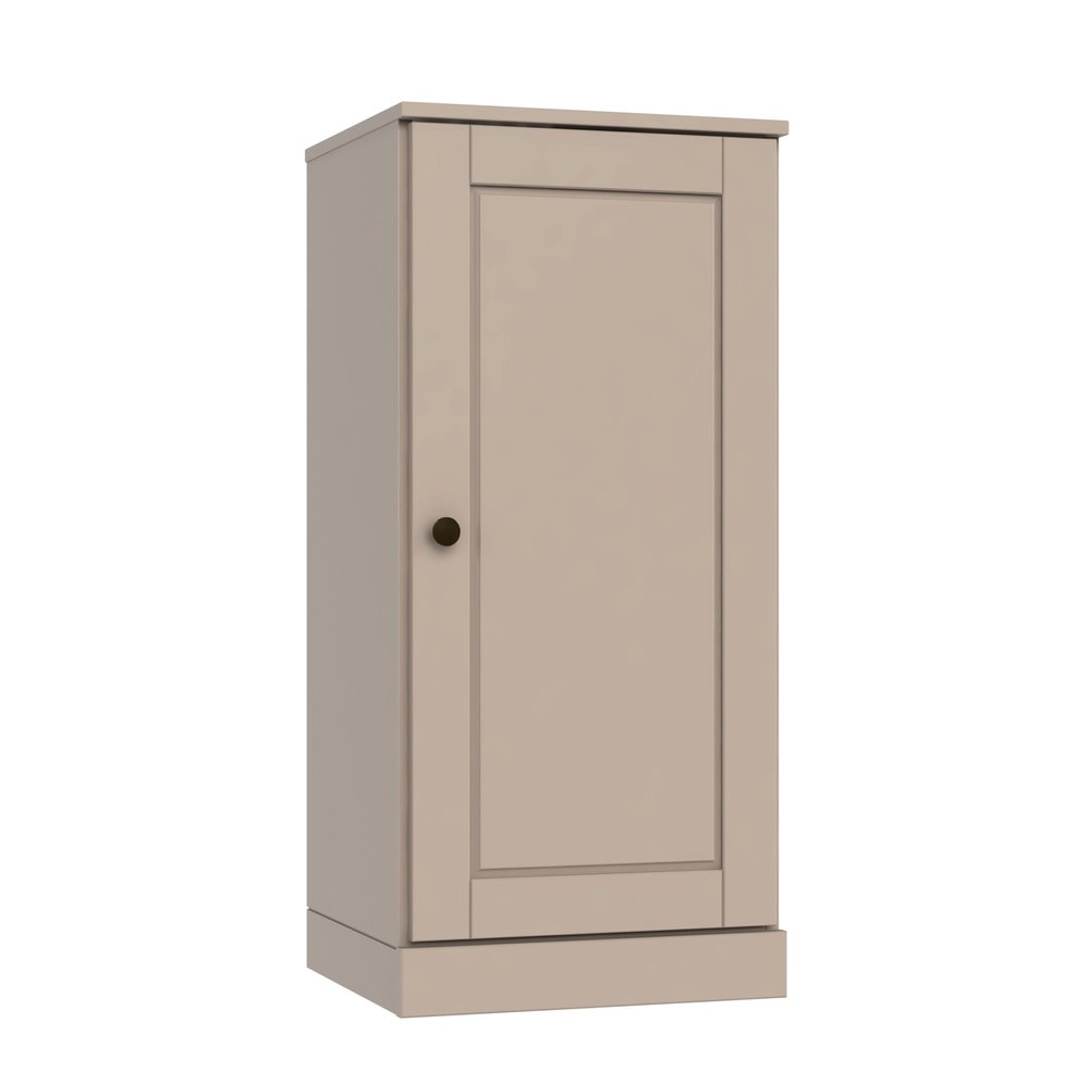 36" Beige Solid Wood Adjustable Three Tier Library Bookcase with One Door