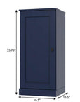 36" Navy Blue Solid Wood Adjustable Three Tier Library Bookcase with One Door