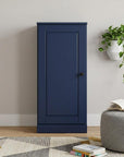 36" Navy Blue Solid Wood Adjustable Three Tier Library Bookcase with One Door