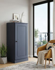 36" French Blue Solid Wood Adjustable Three Tier Library Bookcase with One Door