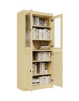 72" Yellow Solid Wood Adjustable Six Tier Library Bookcase with Four Doors