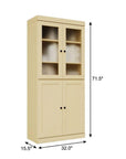 72" Yellow Solid Wood Adjustable Six Tier Library Bookcase with Four Doors