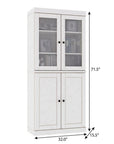 72" White Solid Wood Adjustable Six Tier Library Bookcase with Four Doors