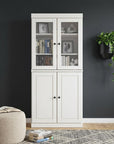 72" White Solid Wood Adjustable Six Tier Library Bookcase with Four Doors