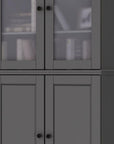 72" Gray Solid Wood Adjustable Six Tier Library Bookcase with Four Doors