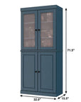 72" Teal Blue Solid Wood Adjustable Six Tier Library Bookcase with Four Doors