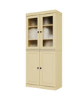 72" Yellow Solid Wood Adjustable Six Tier Library Bookcase with Four Doors